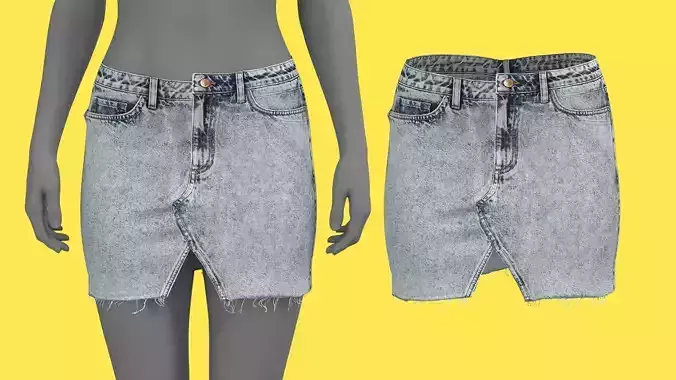 Asymmetric Denim Skirt Fitted to Gen8 Body Mesh