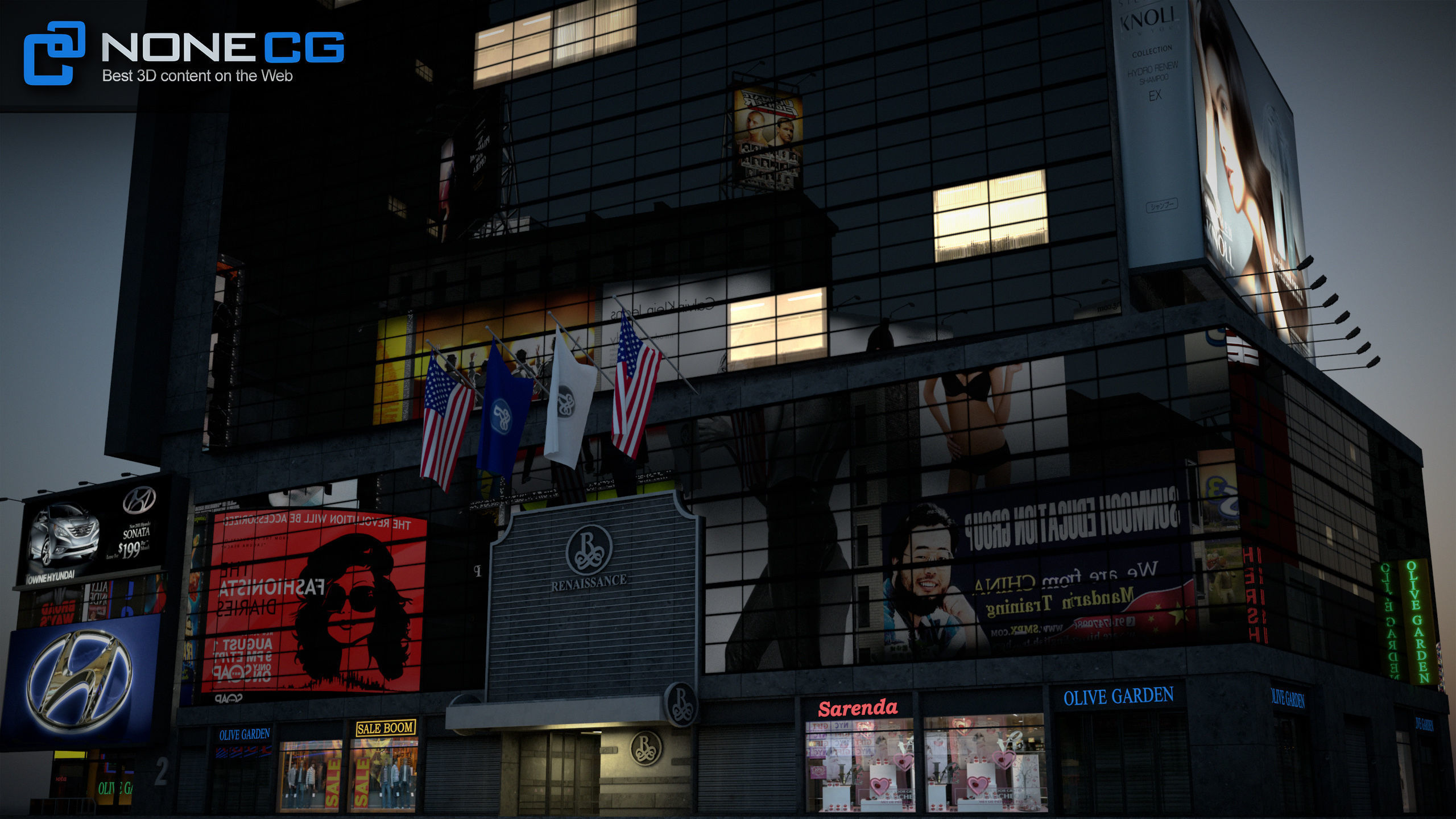 NYC Building Ramada Renaissance Low-poly 3D model_6