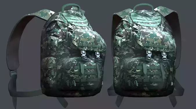 Backpack military combat Black baggage Low-poly