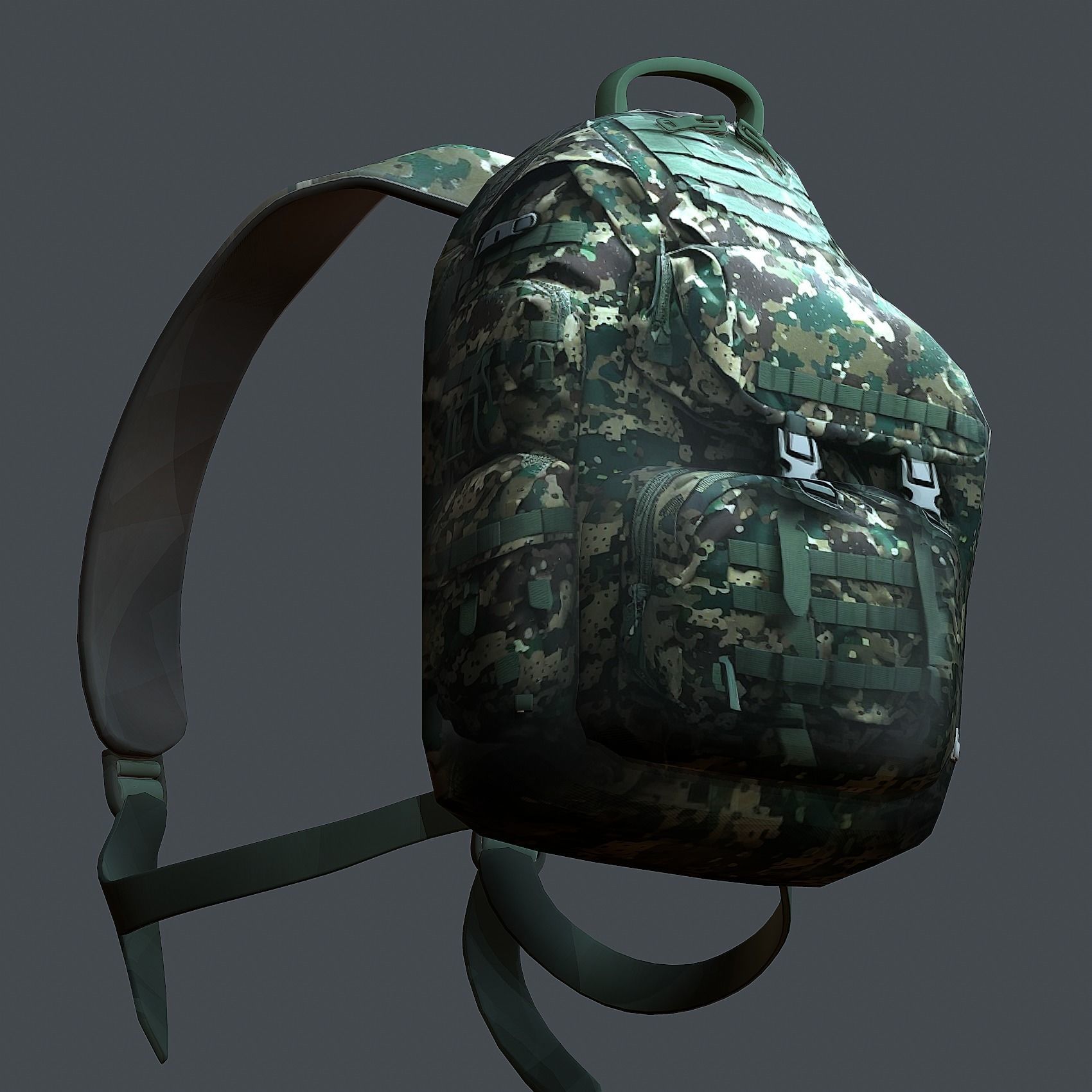 Backpack military combat Black baggage Low-poly Low-poly 3D model_7
