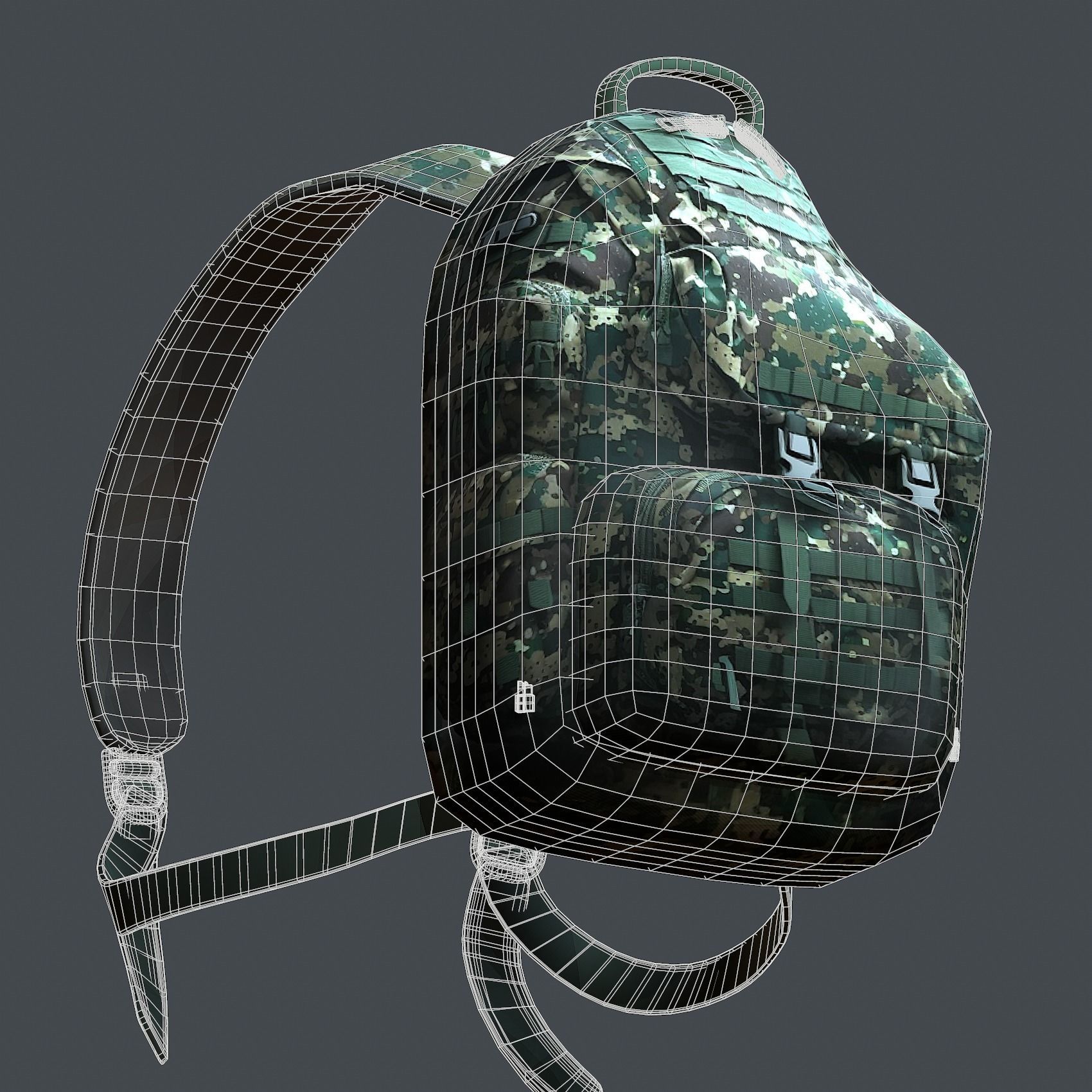 Backpack military combat Black baggage Low-poly Low-poly 3D model_8