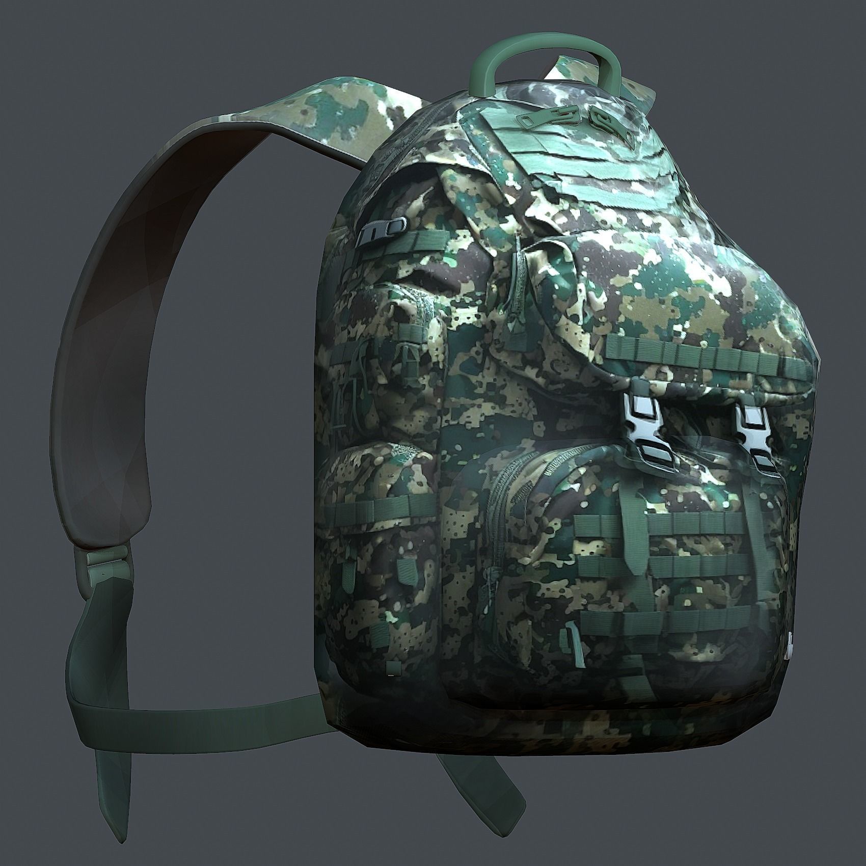 Backpack military combat Black baggage Low-poly Low-poly 3D model_1