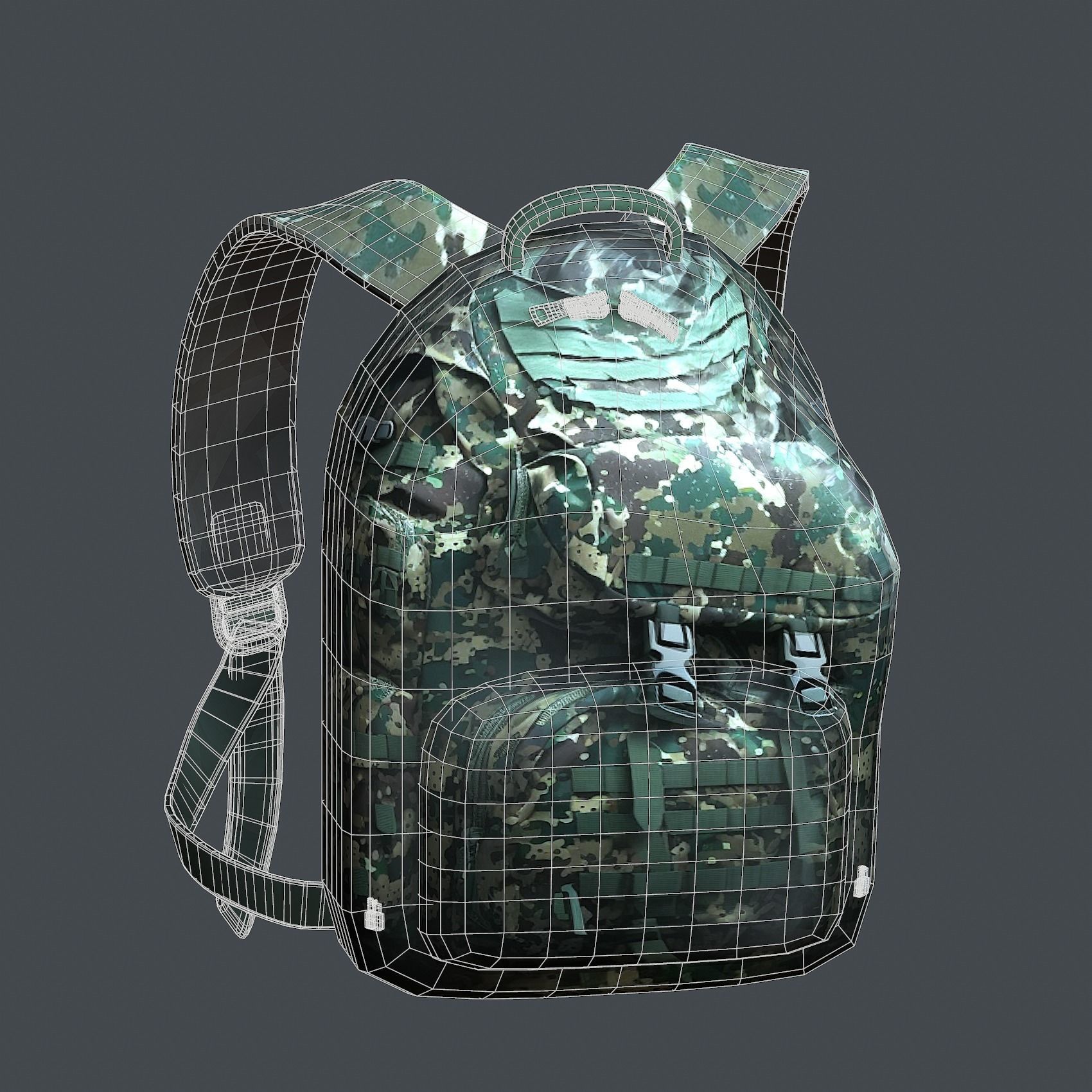Backpack military combat Black baggage Low-poly Low-poly 3D model_9