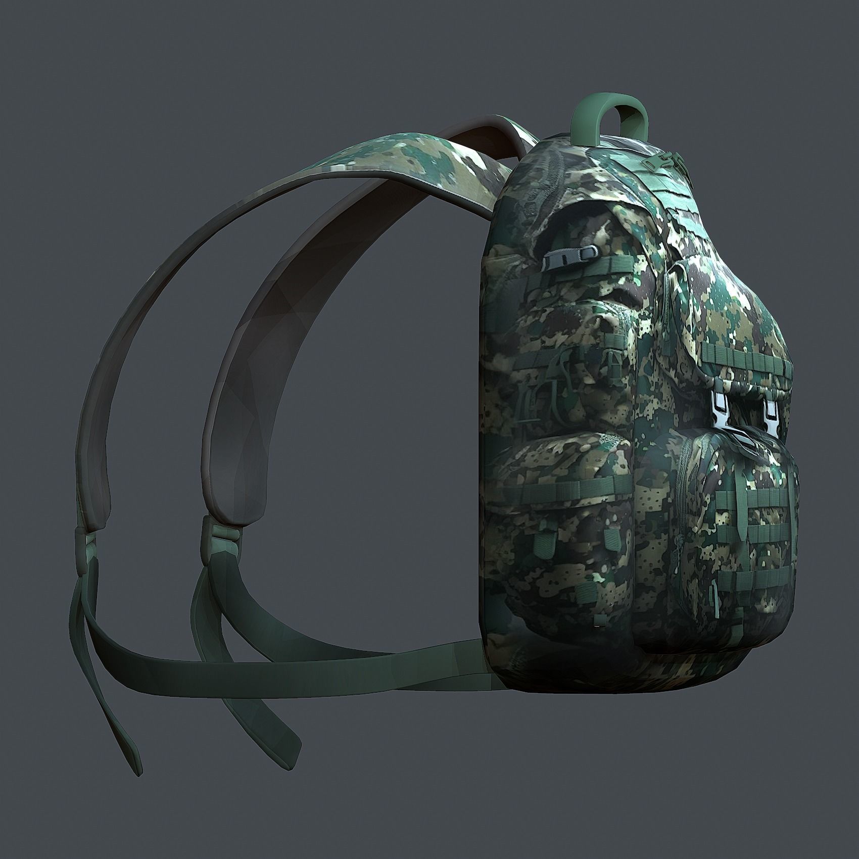 Backpack military combat Black baggage Low-poly Low-poly 3D model_4