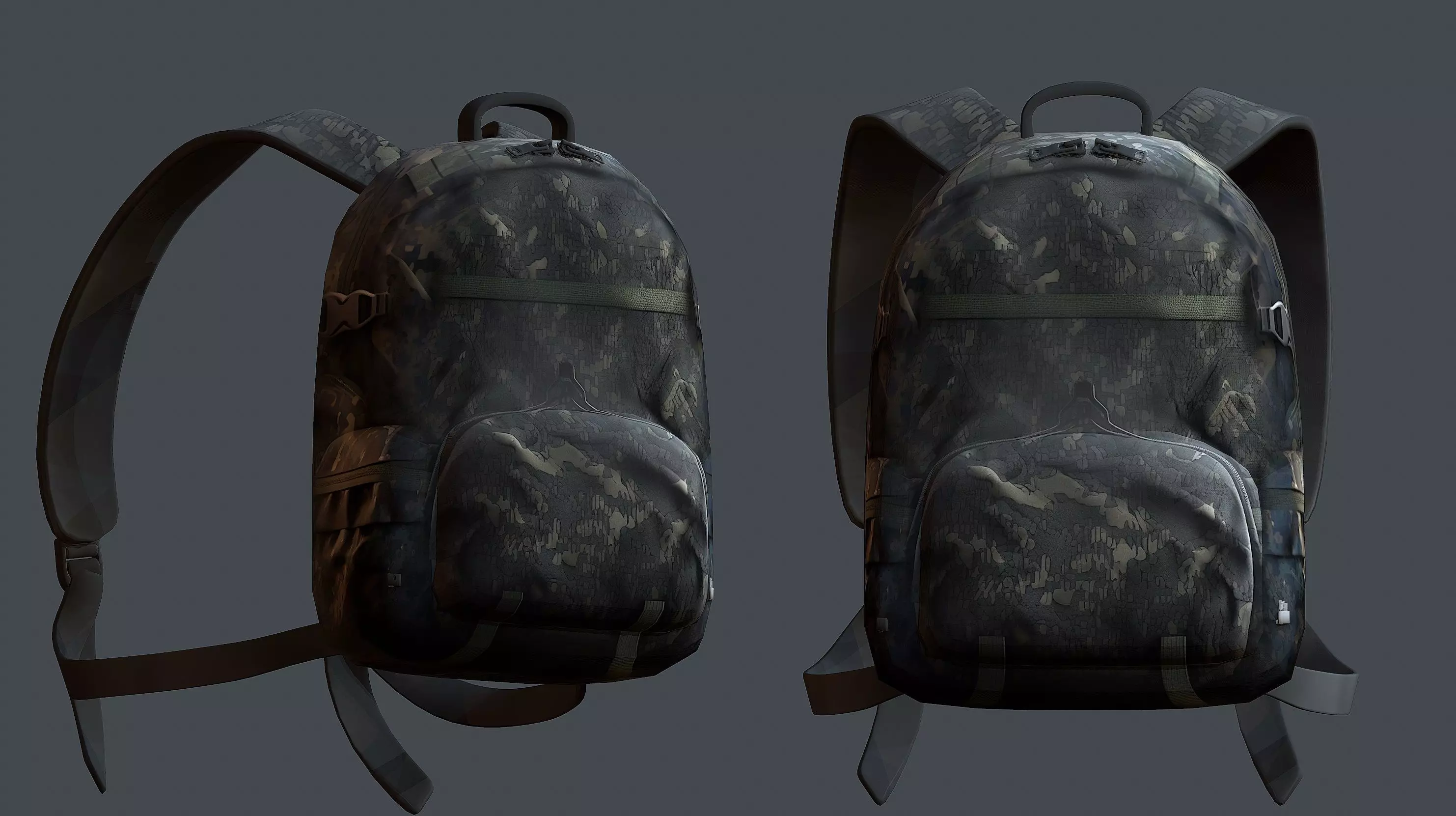Backpack military combat Black baggage Low-poly  Low-poly 3D model_0