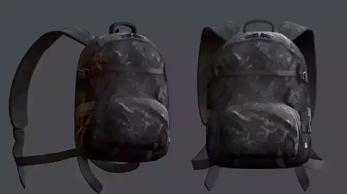 Backpack military combat Black baggage Low-poly 