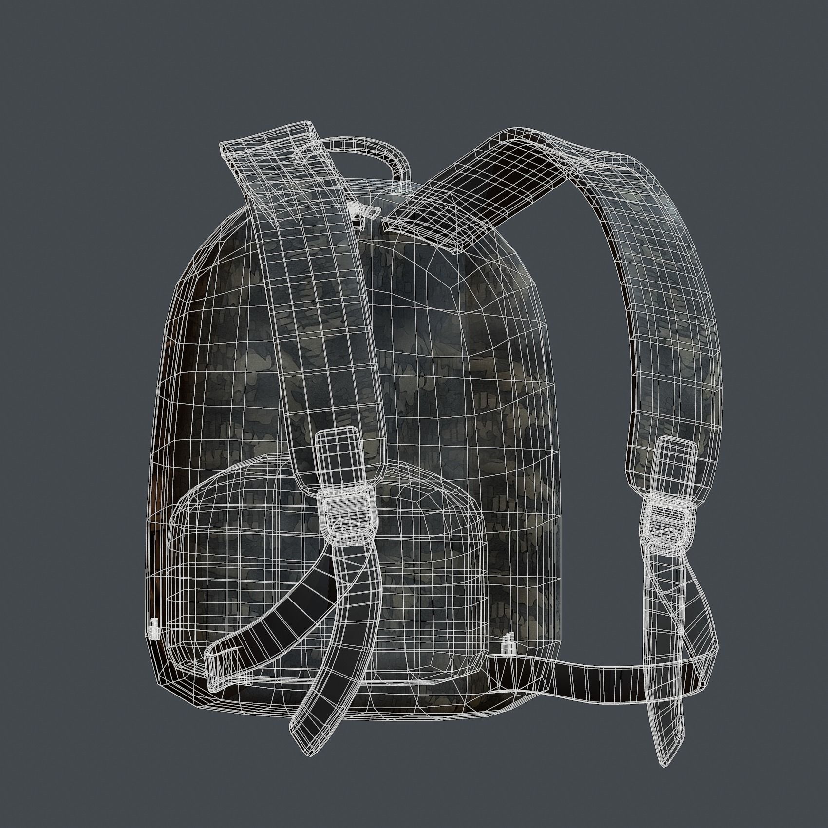 Backpack military combat Black baggage Low-poly  Low-poly 3D model_8
