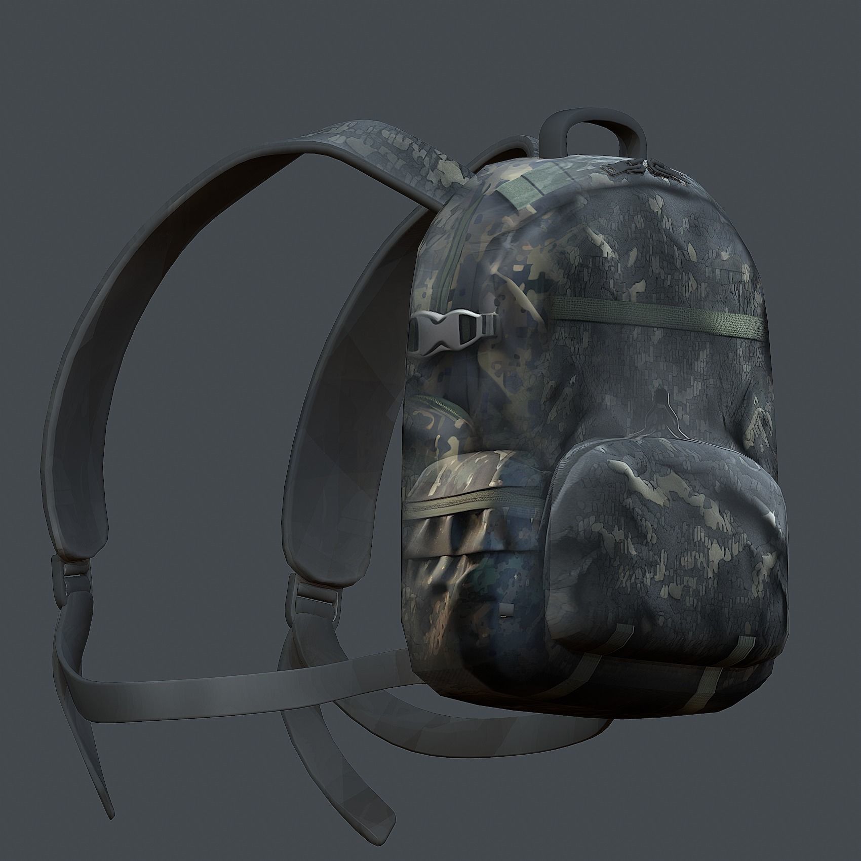 Backpack military combat Black baggage Low-poly  Low-poly 3D model_4