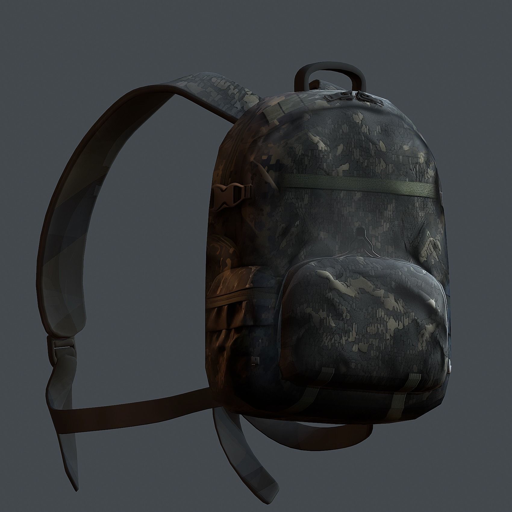 Backpack military combat Black baggage Low-poly  Low-poly 3D model_2