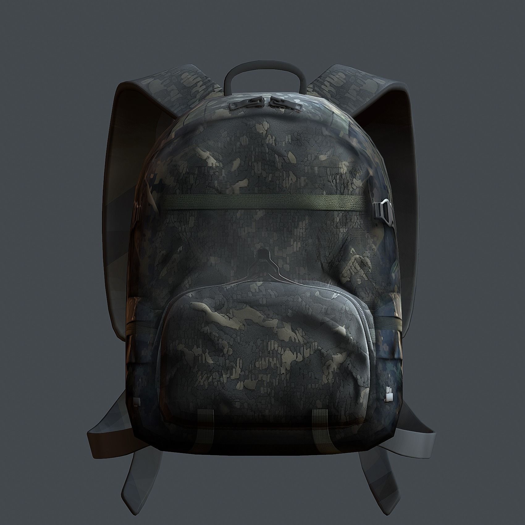 Backpack military combat Black baggage Low-poly  Low-poly 3D model_1