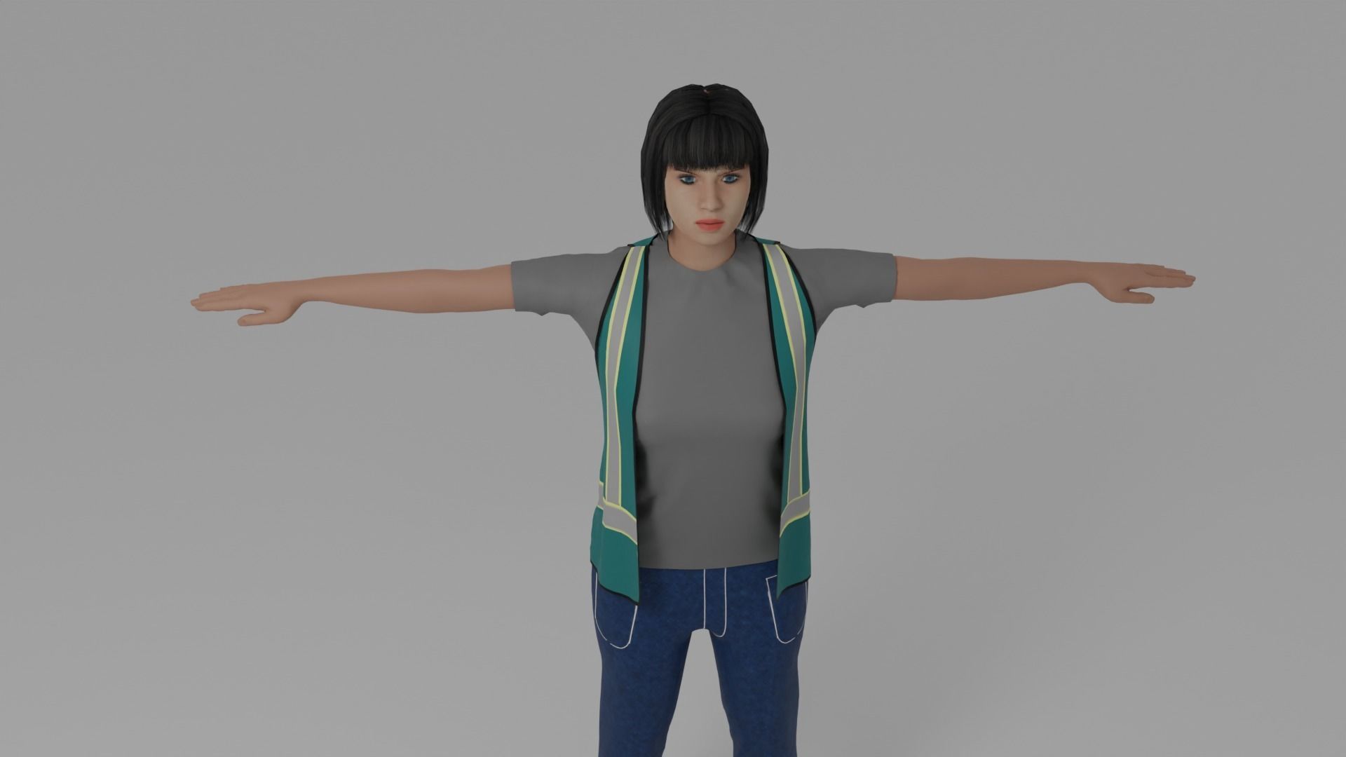 Worker Woman Low-poly 3D model_6