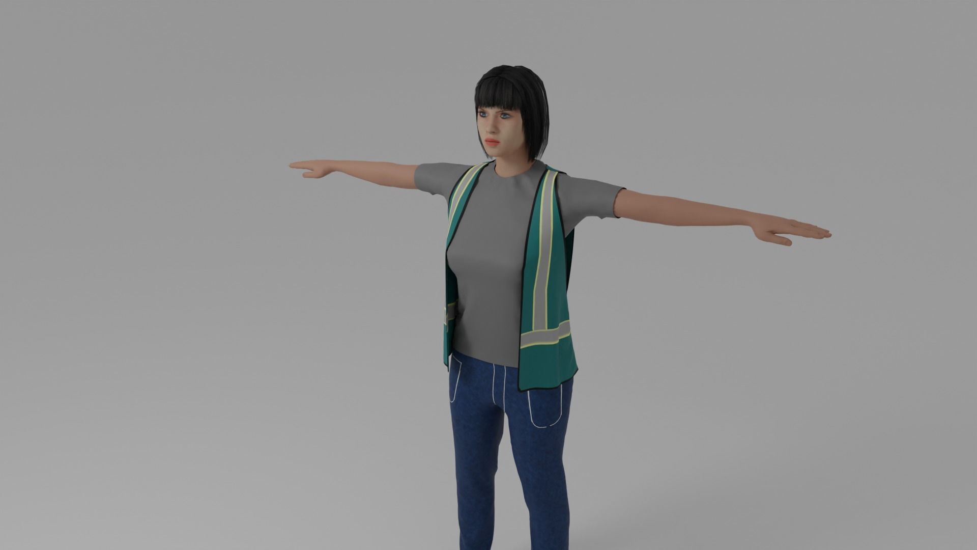 Worker Woman Low-poly 3D model_4