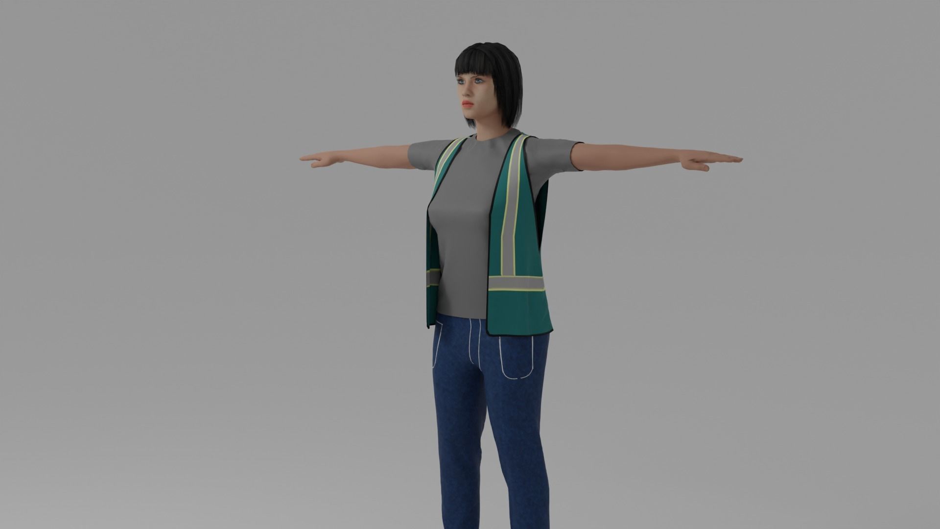 Worker Woman Low-poly 3D model_2