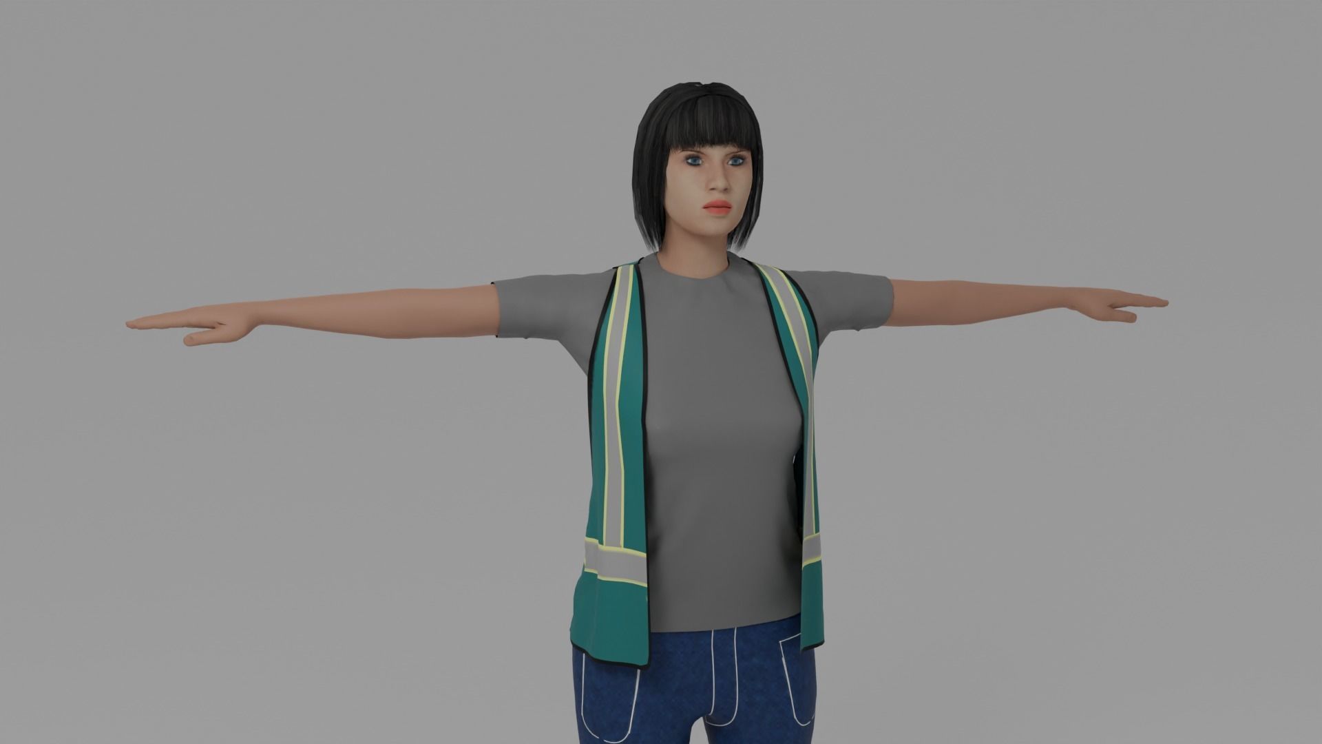 Worker Woman Low-poly 3D model_3
