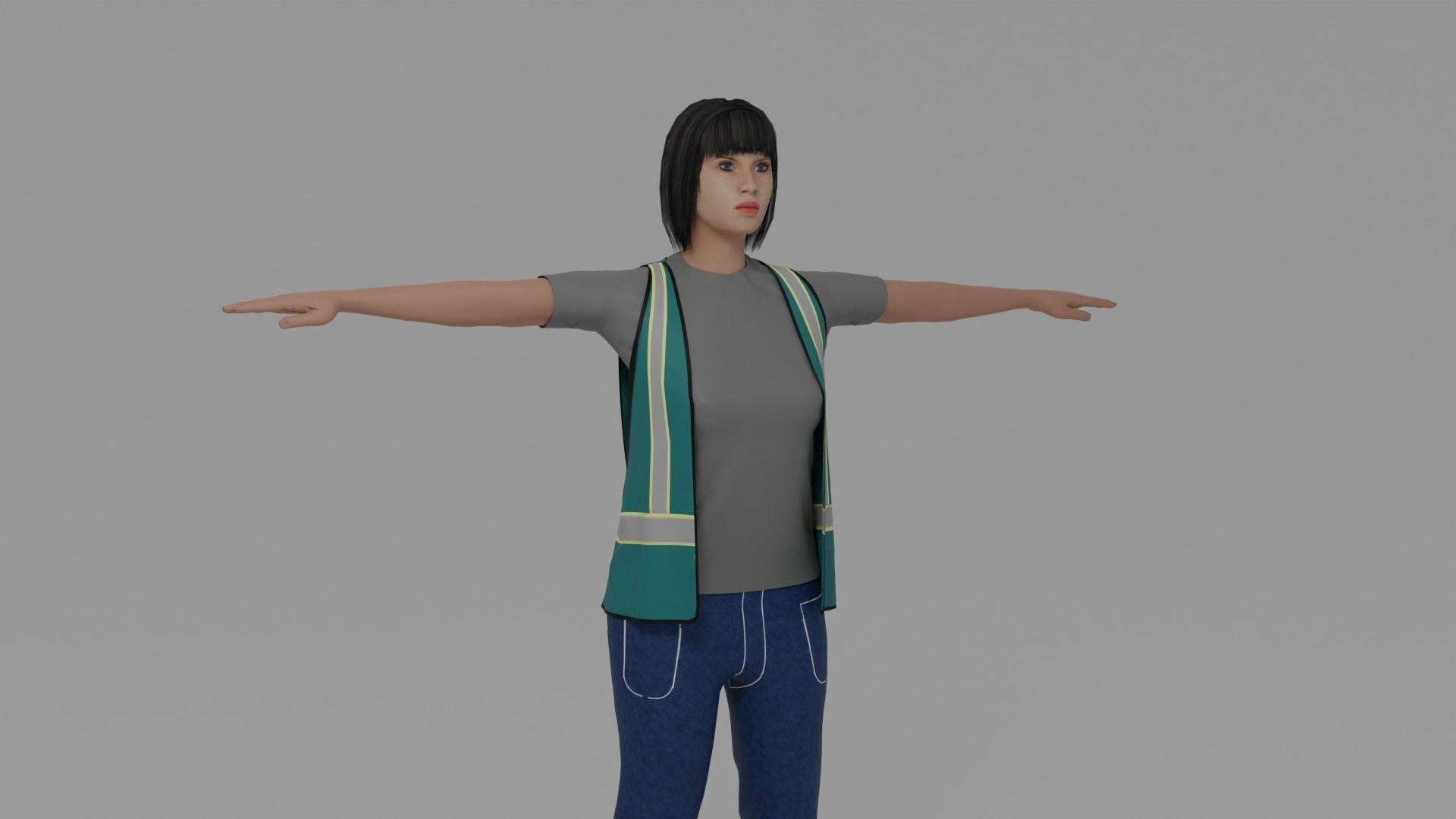 Worker Woman Low-poly 3D model_1