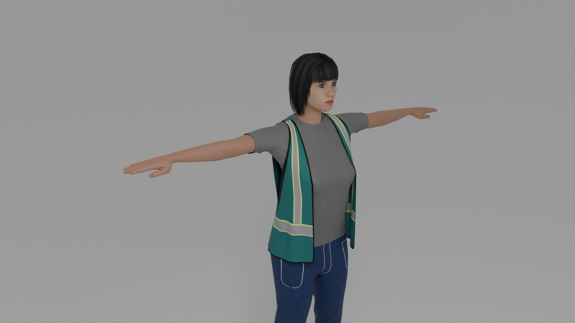 Worker Woman Low-poly 3D model_5