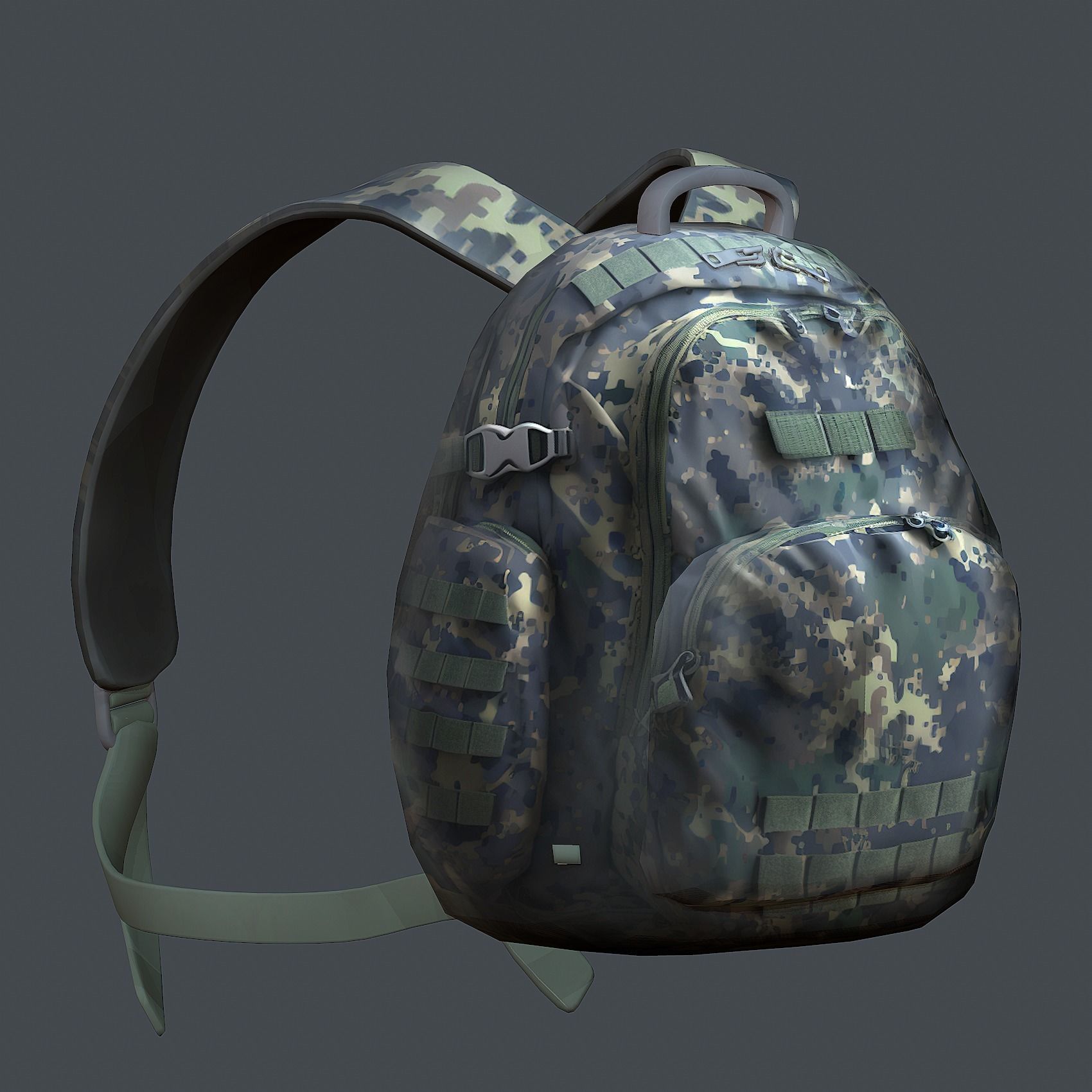 Backpack military combat Black baggage Low-poly Low-poly 3D model_1