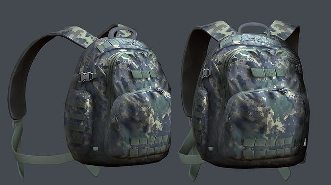 Backpack military combat Black baggage Low-poly Low-poly 3D model