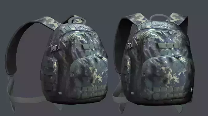 Backpack military combat Black baggage Low-poly