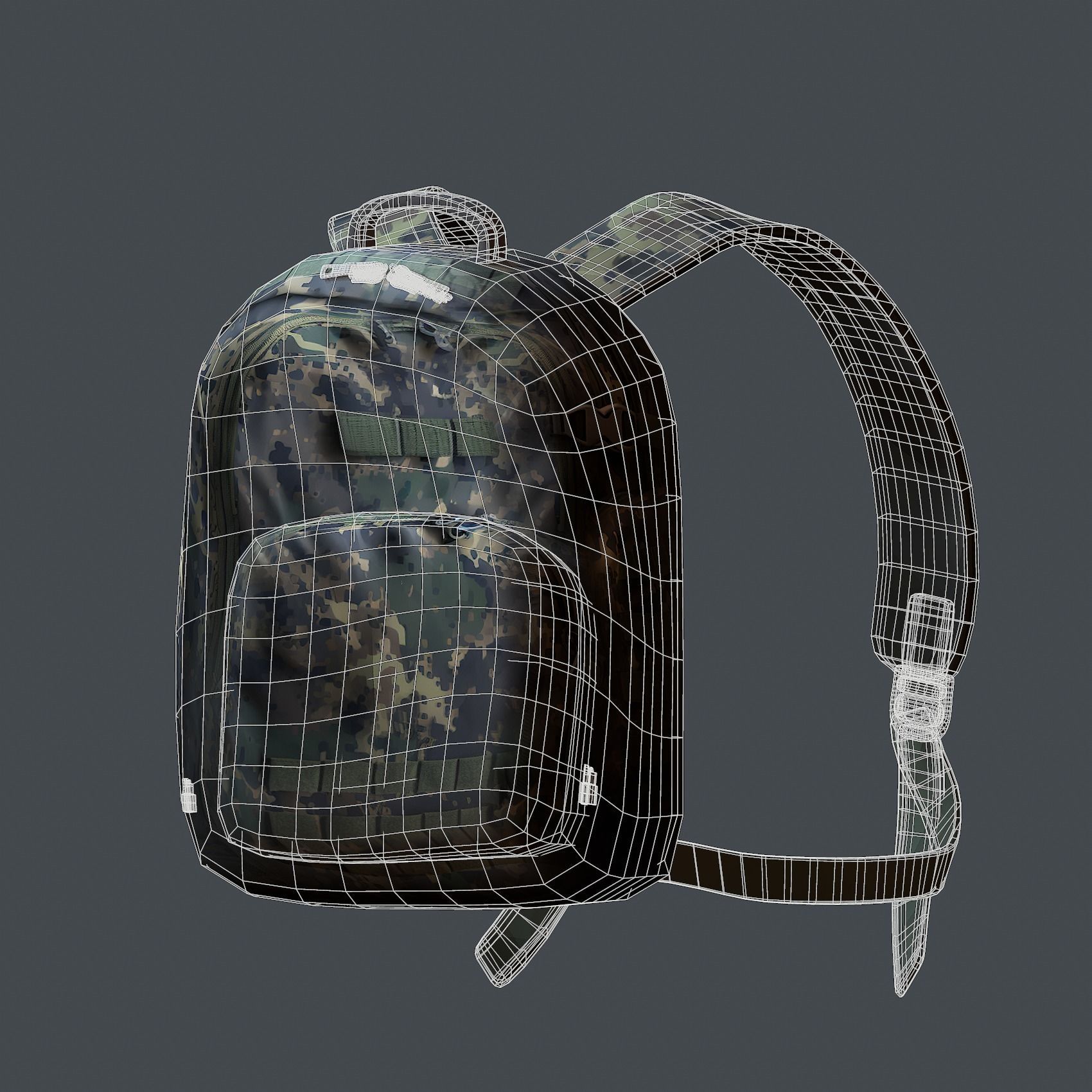 Backpack military combat Black baggage Low-poly Low-poly 3D model_7