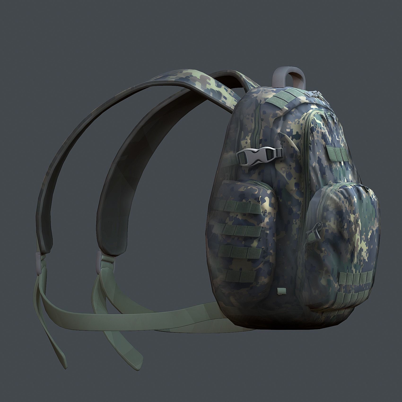 Backpack military combat Black baggage Low-poly Low-poly 3D model_4