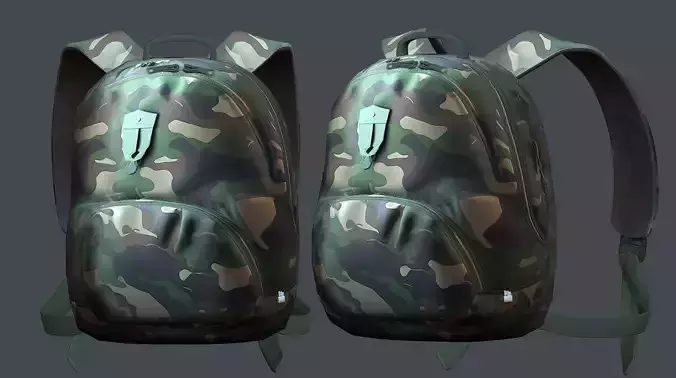 Backpack military combat Black baggage Low-poly