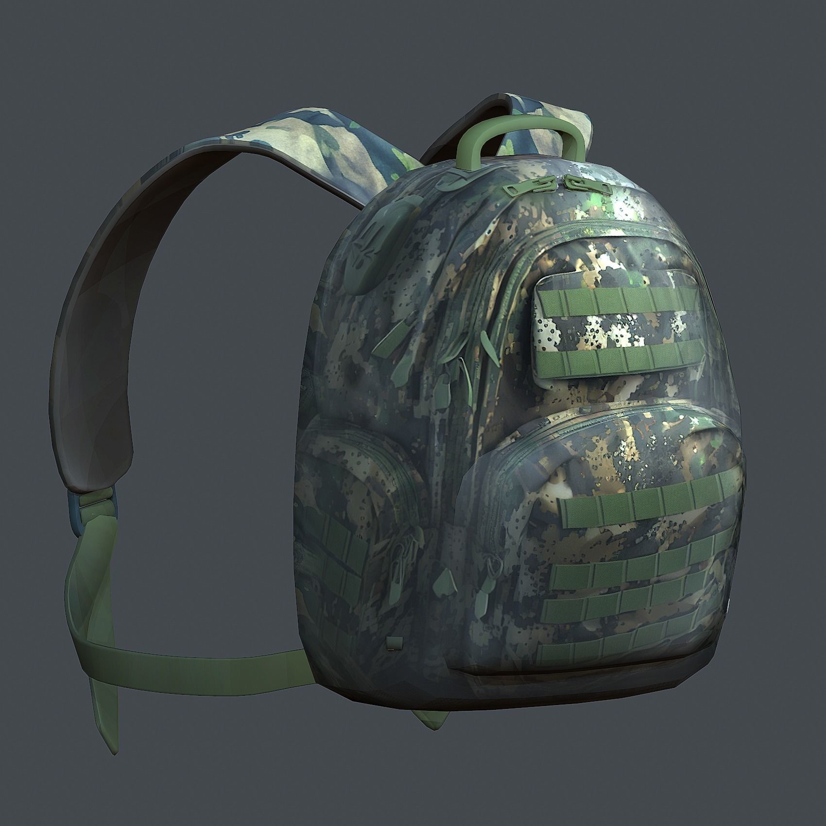 Backpack military combat Black baggage Low-poly  Low-poly 3D model_1