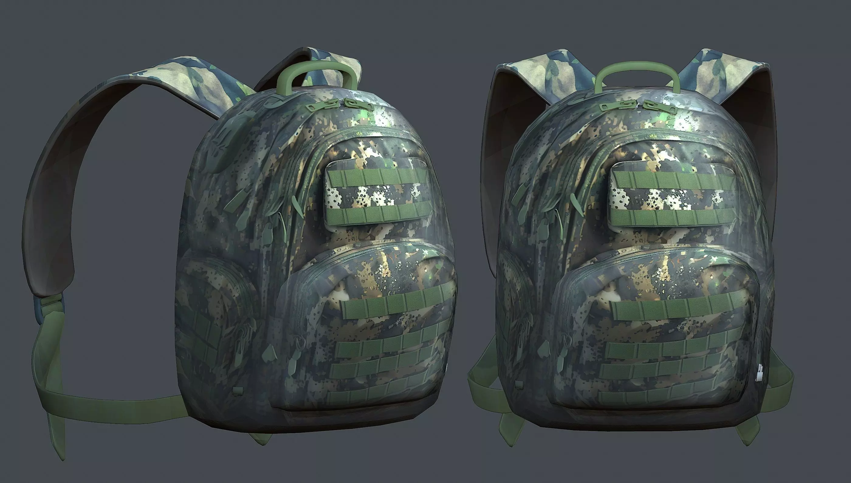 Backpack military combat Black baggage Low-poly  Low-poly 3D model_0