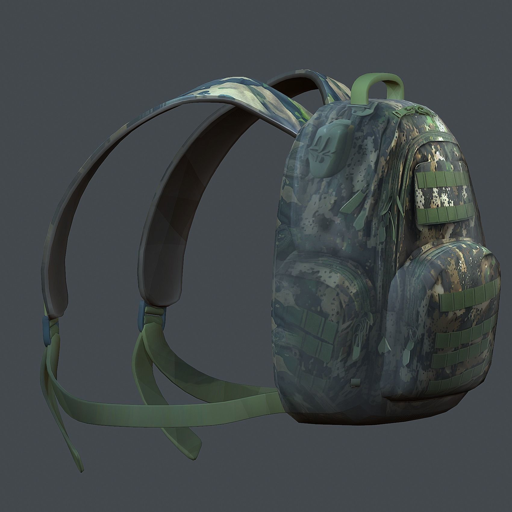 Backpack military combat Black baggage Low-poly  Low-poly 3D model_6
