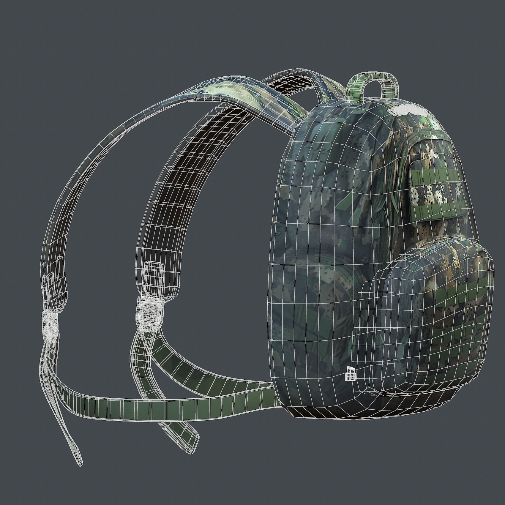 Backpack military combat Black baggage Low-poly  Low-poly 3D model_7