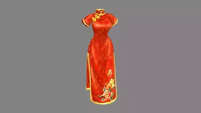 Cartoon red cheongsam - traditional Chinese garments