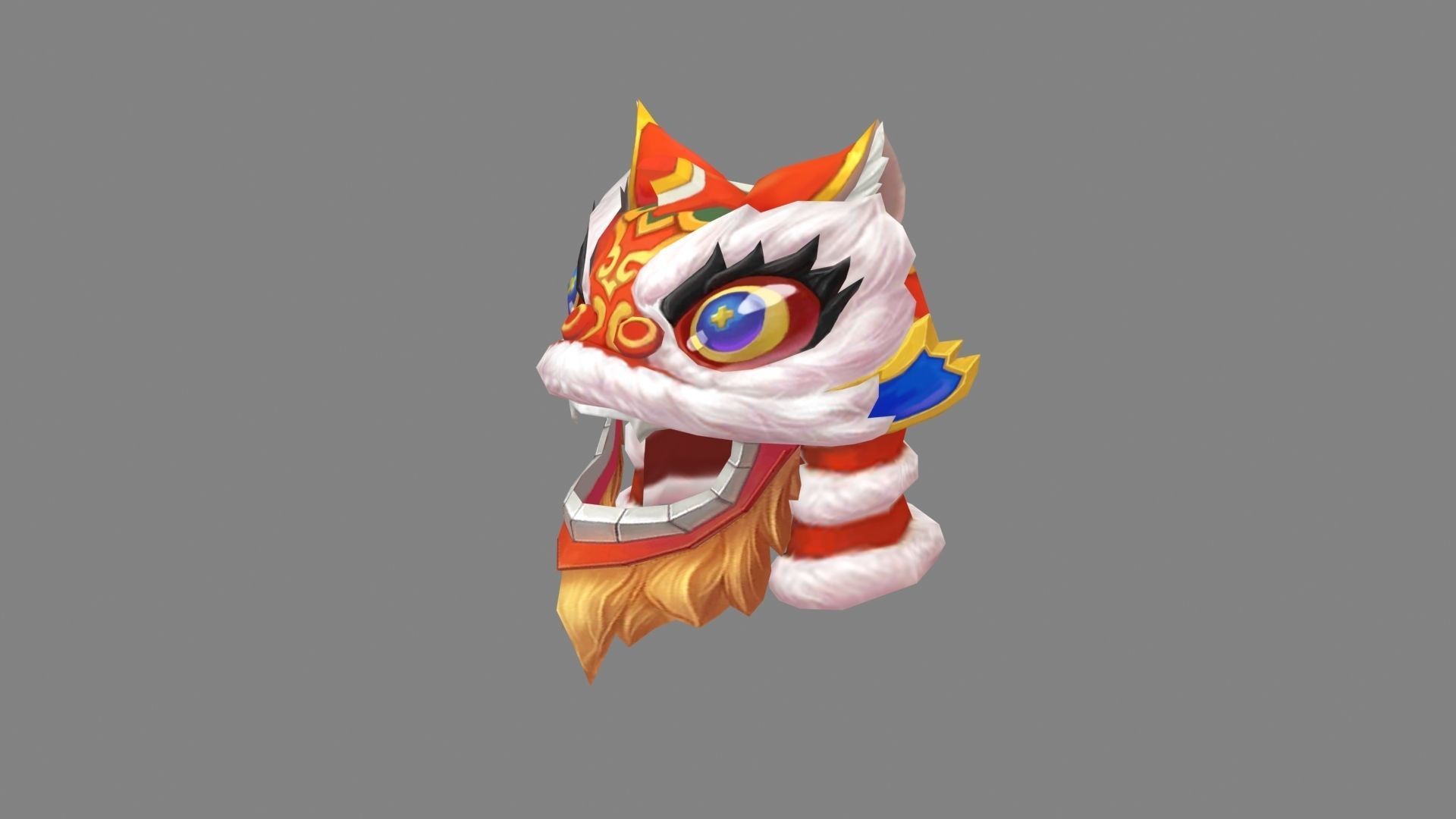 Cartoon lion dance head set  Low-poly 3D model_1
