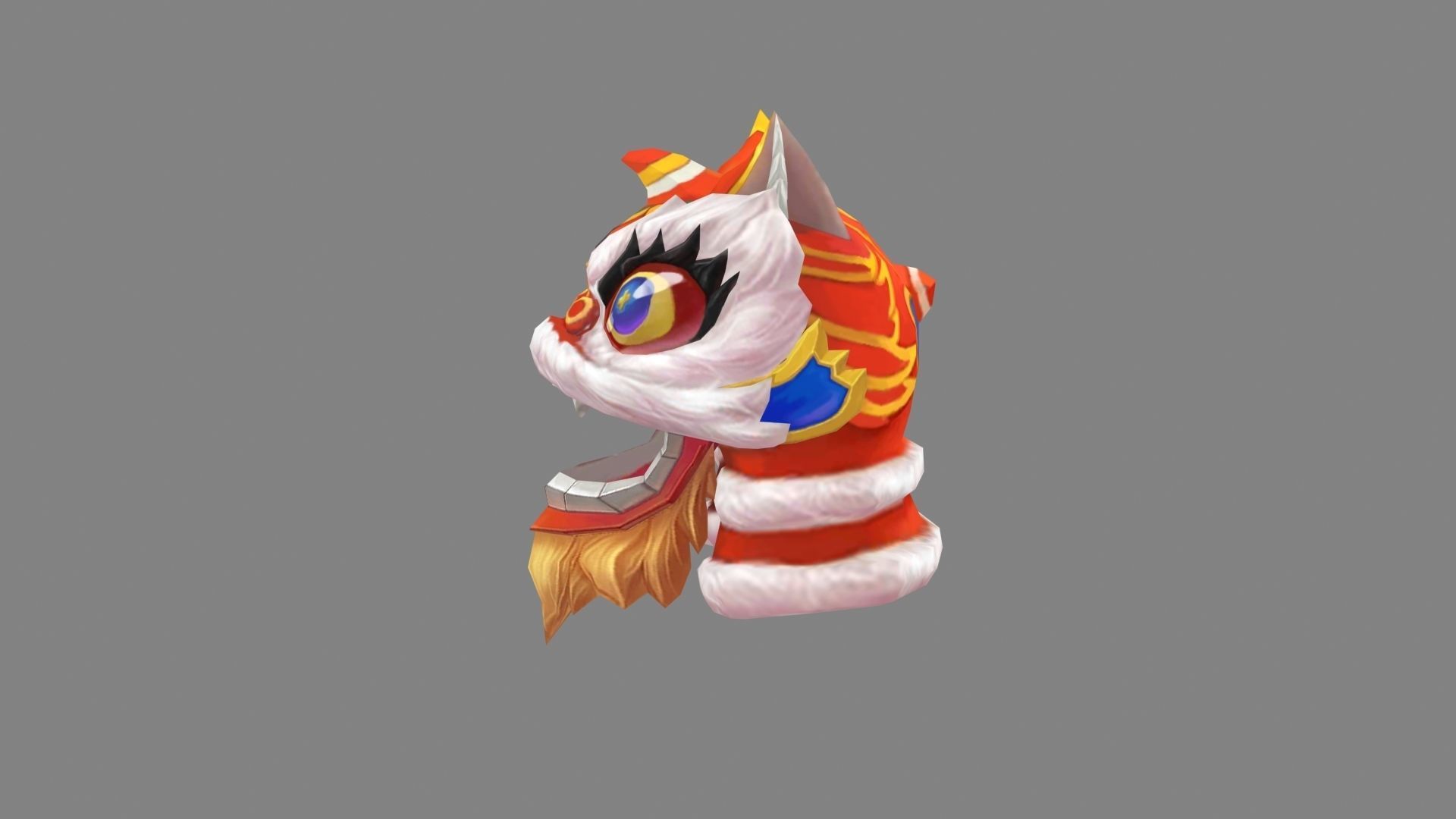 Cartoon lion dance head set  Low-poly 3D model_2
