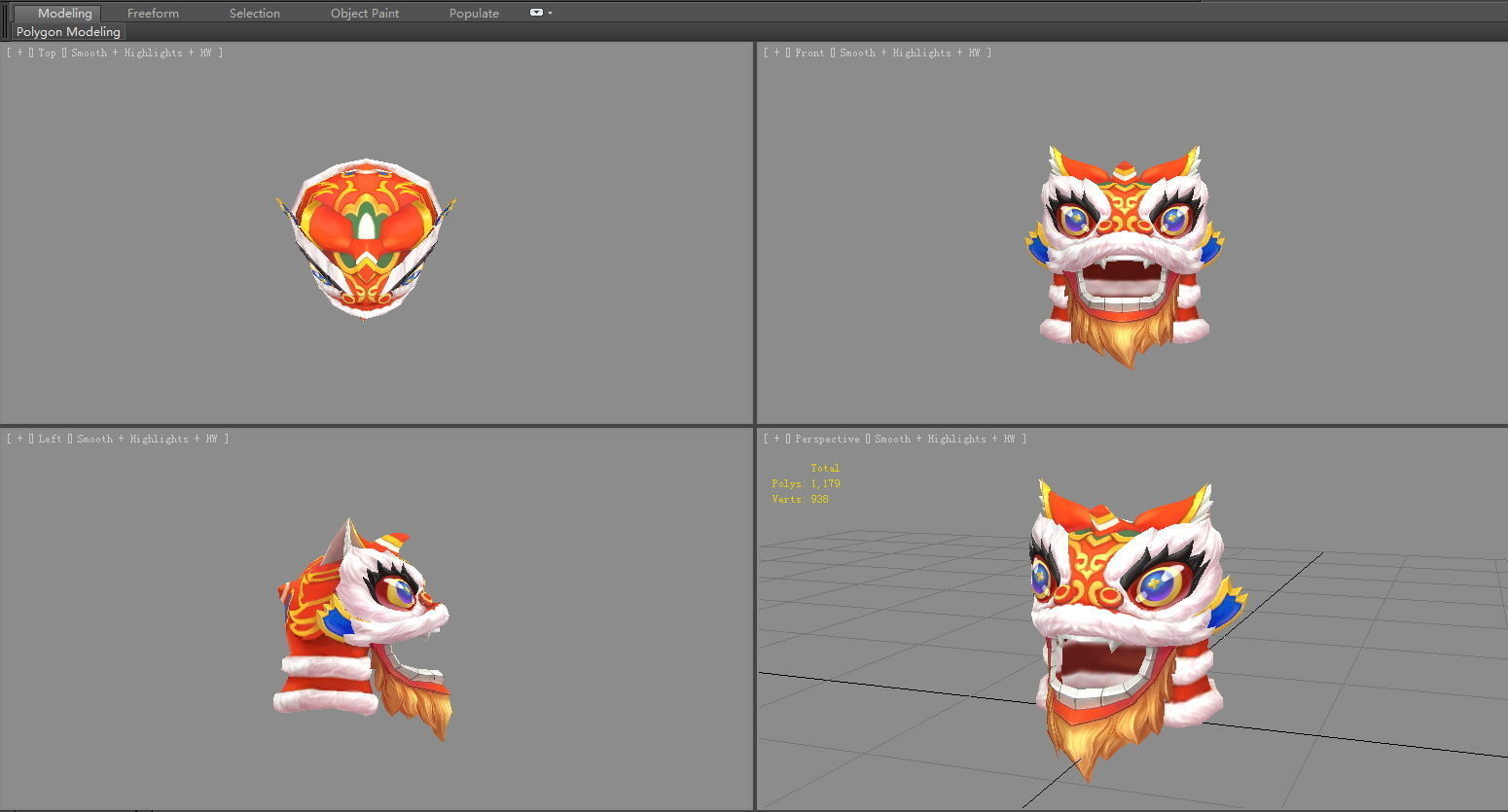 Cartoon lion dance head set  Low-poly 3D model_4
