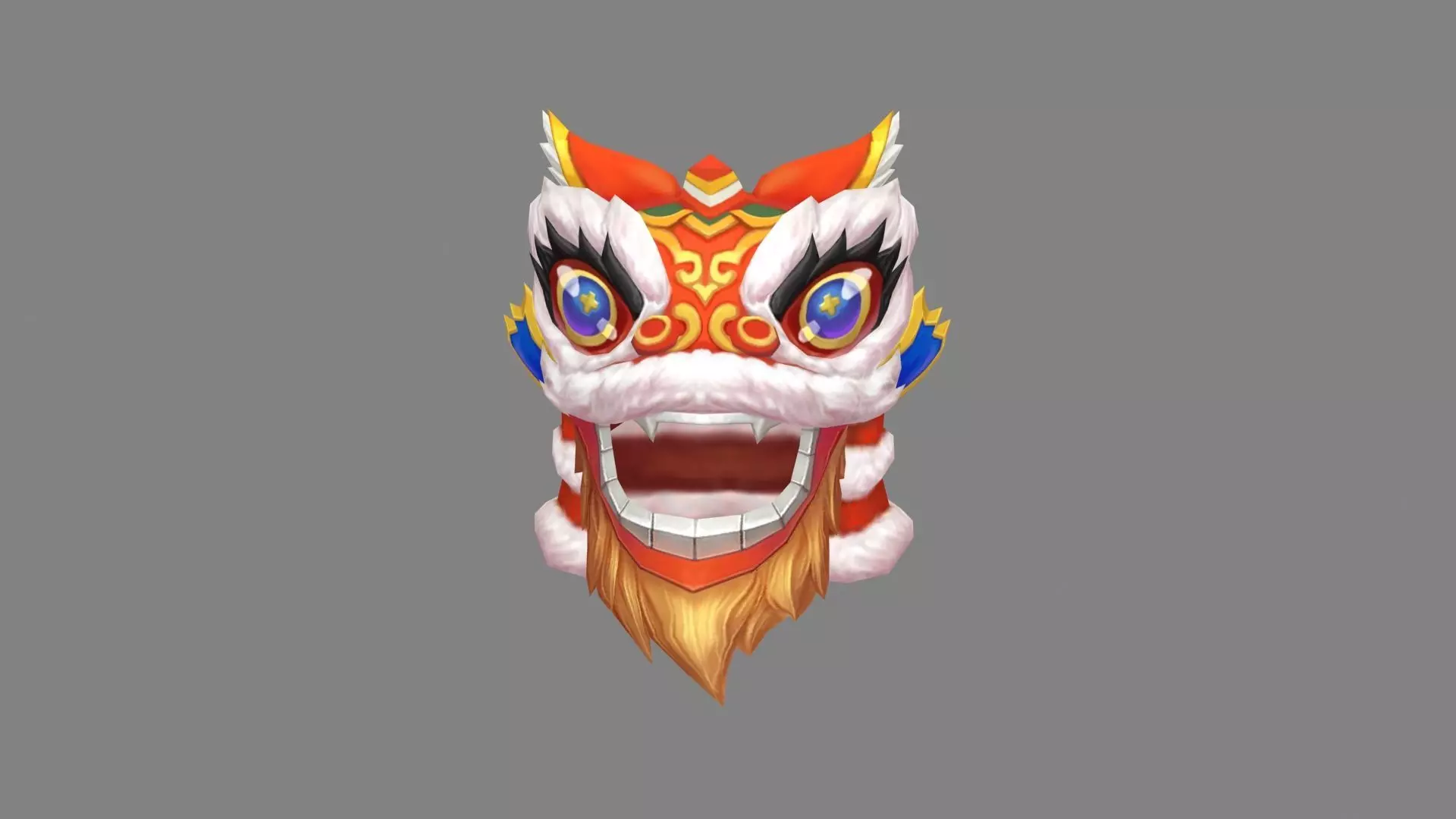 Cartoon lion dance head set  Low-poly 3D model_0