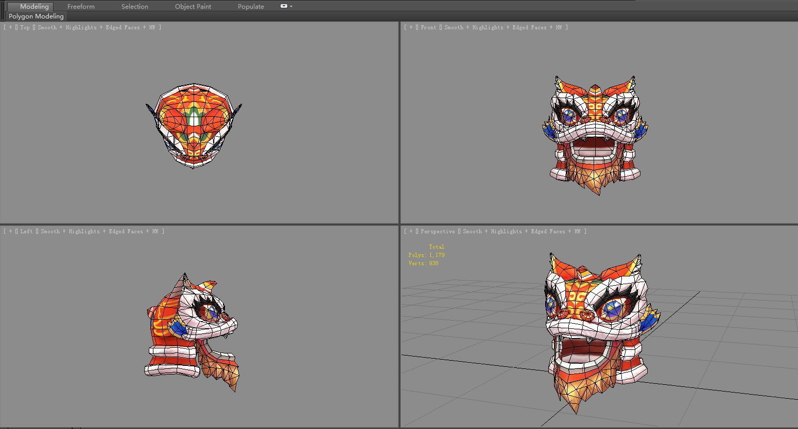 Cartoon lion dance head set  Low-poly 3D model_5