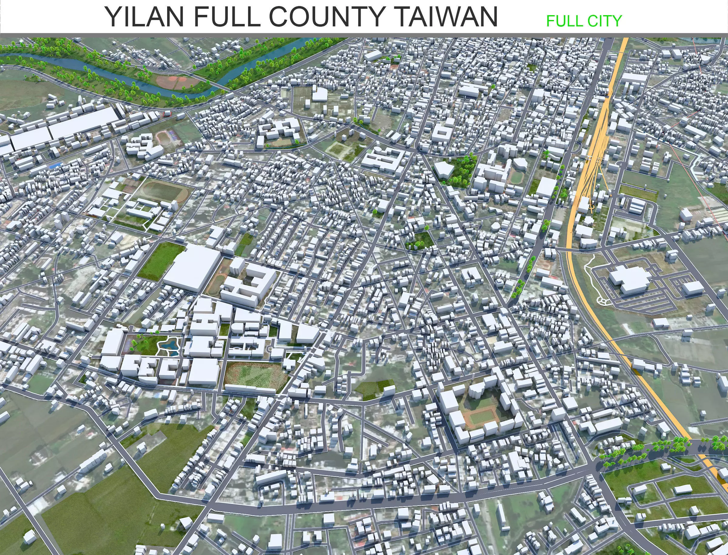 Yilan Full County Taiwan 50km AI Low-poly 3D model