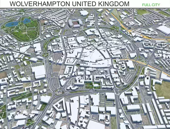 Wolverhampton United Kingdom 30km Low-poly 3D model