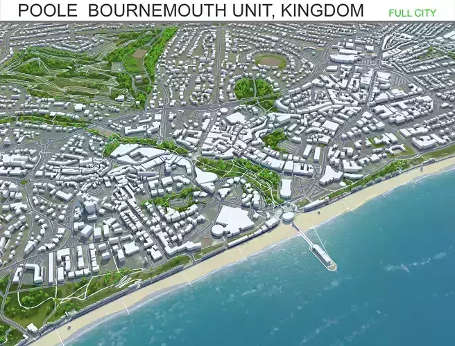 Poole - Bournemouth United Kingdom 50km Low-poly 3D model
