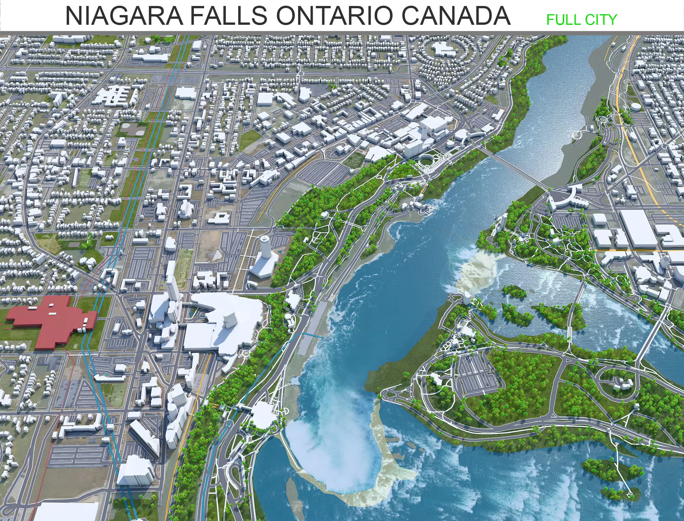 Niagara Falls Ontario Canada 50km Low-poly 3D model