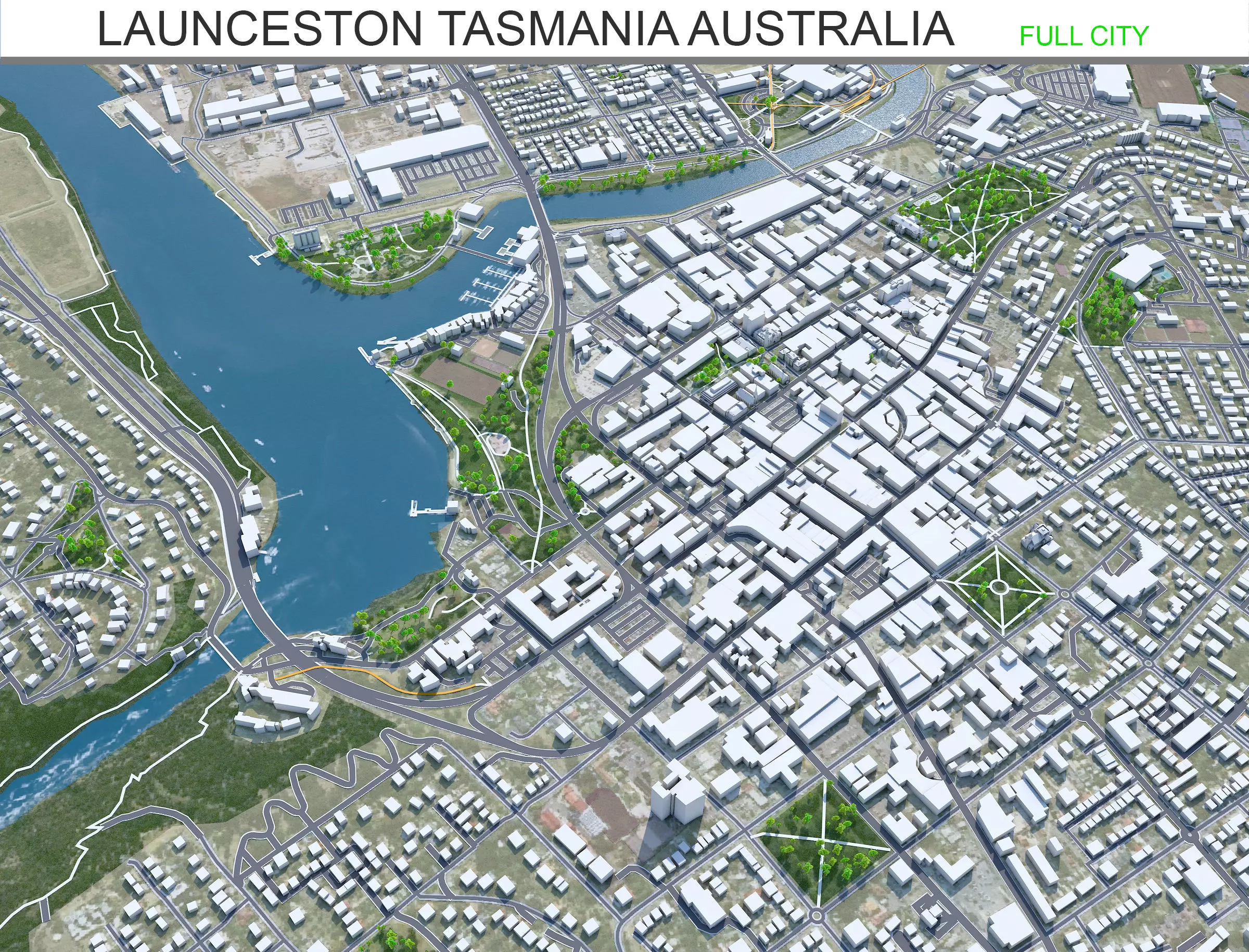 Launceston Tasmania Australia 30km Low-poly 3D model