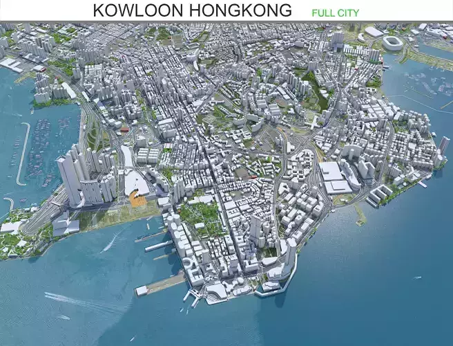 Kowloon Hongkong 15km Low-poly 3D model