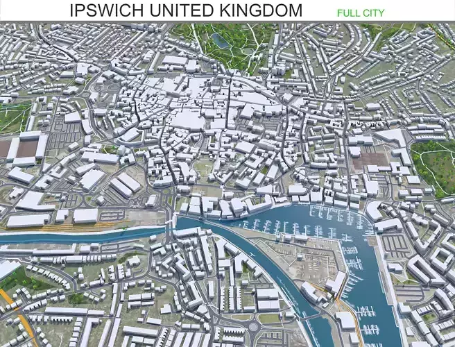 Ipswich United Kingdom 30km Low-poly 3D model