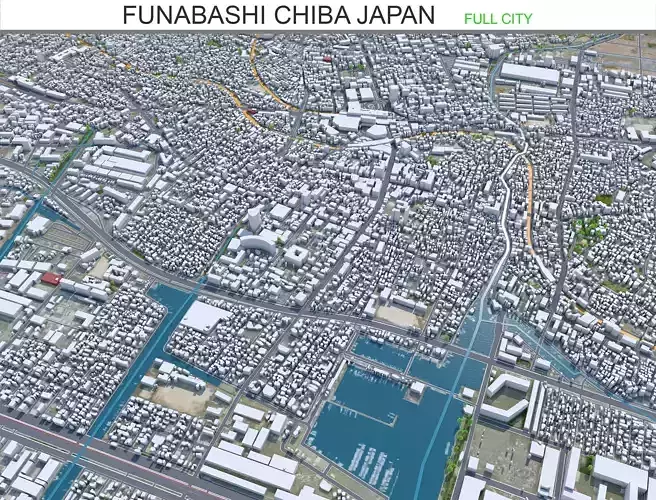 Funabashi Chiba Japan 30km AI Low-poly 3D model