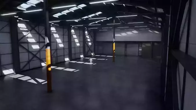 Used Empty Warehouse Interior 8K and 4K Textures Low-poly 3D model