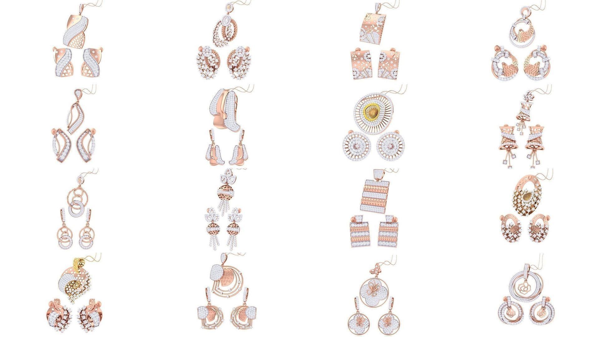 60 Earring Pendant Set 3dm STL OBJ FBX Render Details Collection _3