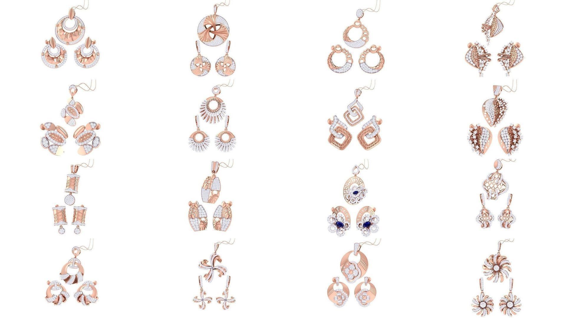 60 Earring Pendant Set 3dm STL OBJ FBX Render Details Collection _1