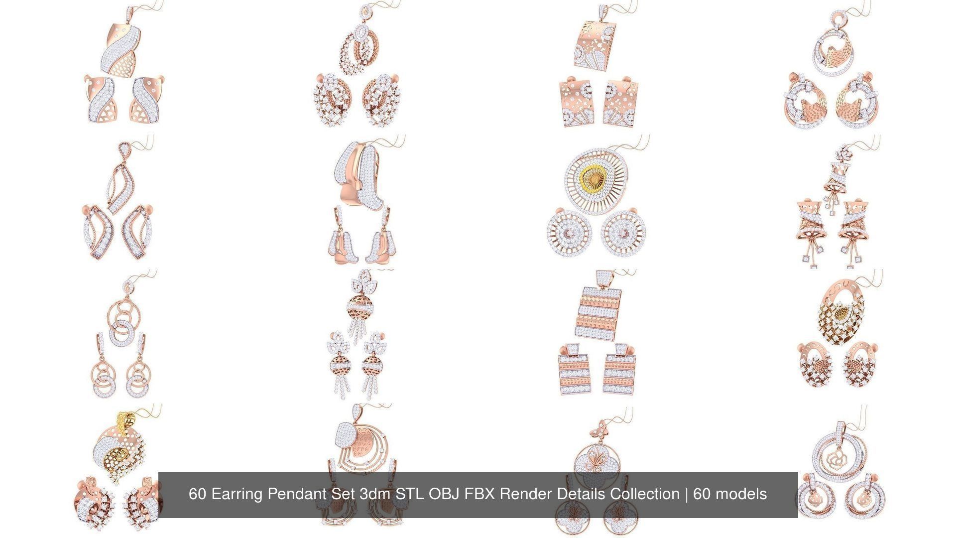 60 Earring Pendant Set 3dm STL OBJ FBX Render Details Collection _4
