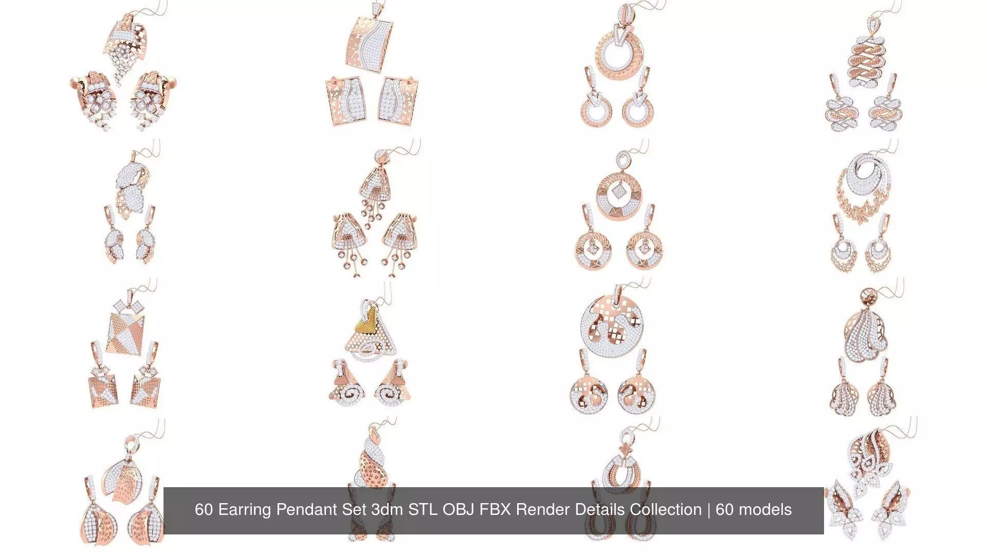 60 Earring Pendant Set 3dm STL OBJ FBX Render Details Collection _0