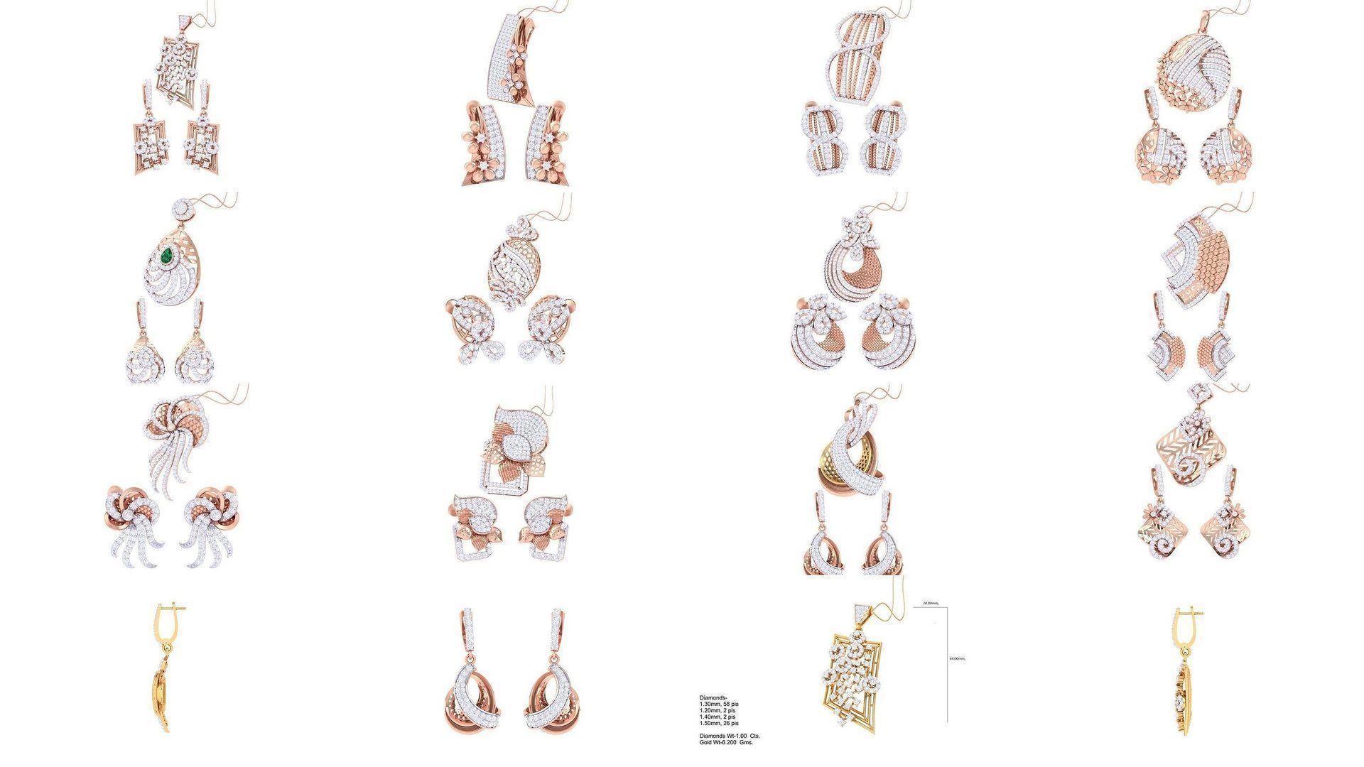 60 Earring Pendant Set 3dm STL OBJ FBX Render Details Collection _5